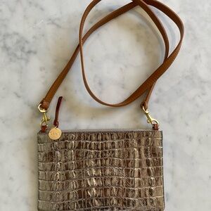 Clare V Wallet Clutch silver croc with Clare V leather strap